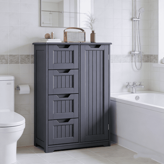 Aiho Bathroom Floor Cabinet Storage Organizer Freestanding Wooden Cupboard with Door Drawers Adjustable Shelf for Small Spaces Laundry Room Kitchen Living Room Bedroom Home Office - Gray
