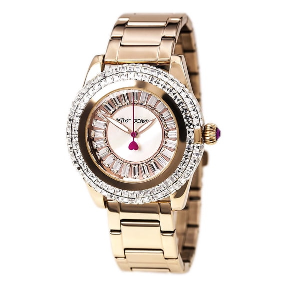 Betsey Johnson BJ00301-03 Women's Crystal Bezel MOP Dial Rose Gold Steel Bracelet Watch
