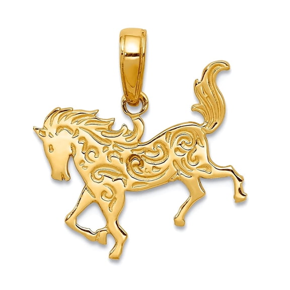 10k Gold Horse Engraved / High Polish Charm 19.25x18mm Wide Pendant Necklace for Women - 1.1 Grams