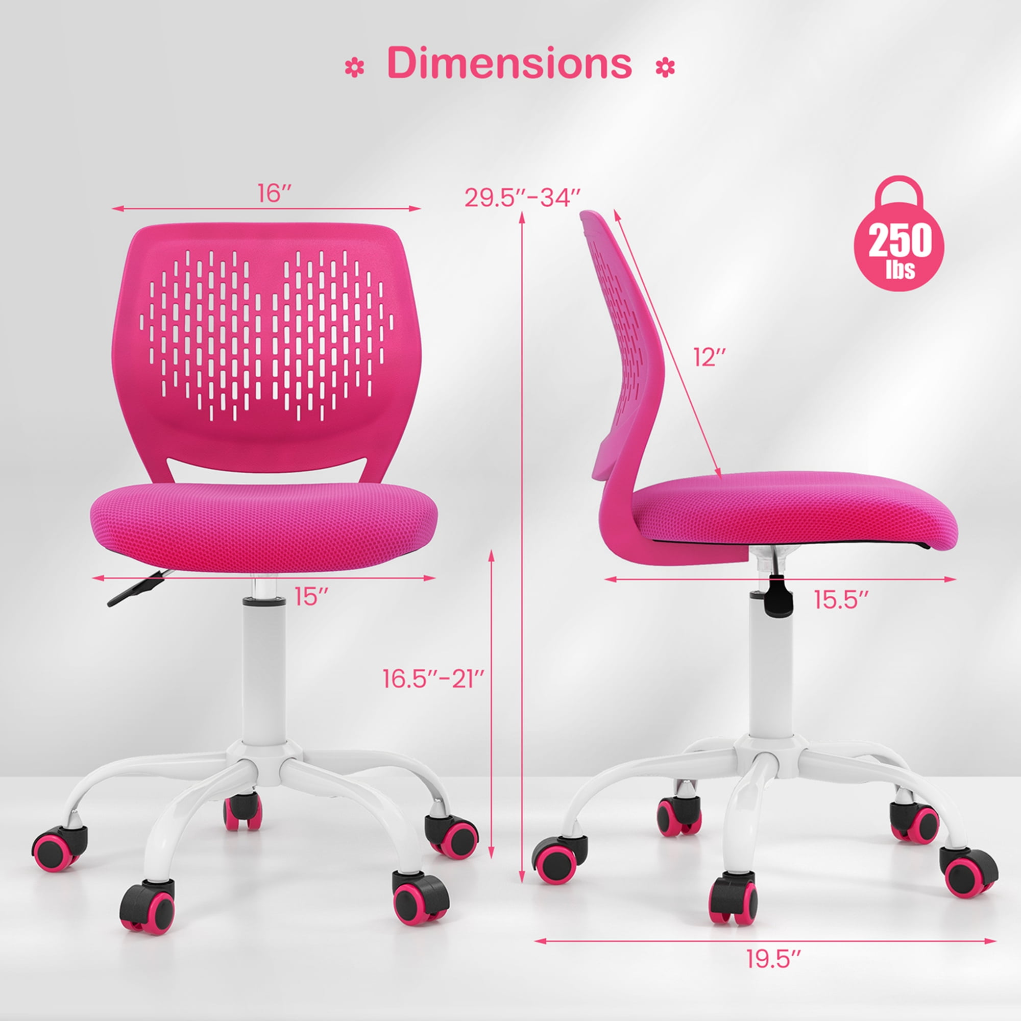 Costway Kids Desk Chair Ergonomic Swivel Children Mesh Study Height Adjustable Rose