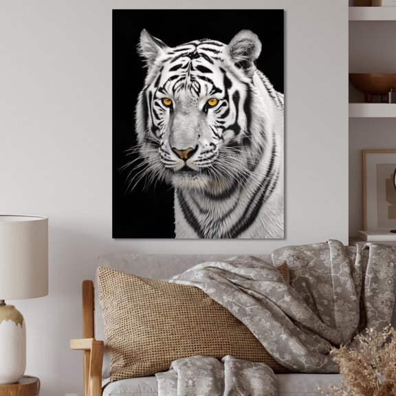 Designart "Formidable White Tiger V" Animals Metal Wall Art