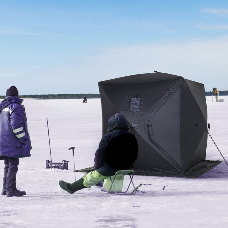 Outsunny 2 Person Ice Fishing Shelter with Internal Storage Bag, Insulated Waterproof Portable Pop Up Ice Tent for Outdoor Fishing, Black
