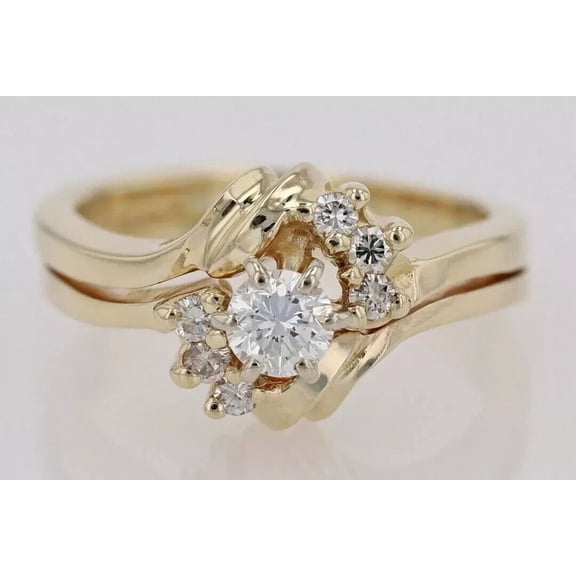 Sparkle Jewels 2Ct Round Cut Cubic Zirconia 14K Yellow Gold Plated Women Bridal Set Wedding Ring Silver