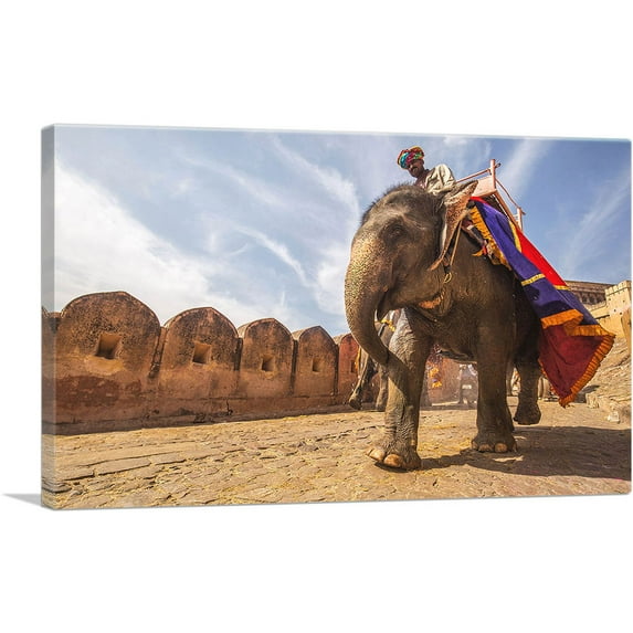ARTCANVAS Elephant Rider Jaipur India Canvas Art Print - Size: 40" x 26" (1.50" Deep)