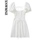 thumbnail image 5 of Women White Fashion Linen Blend Dress Female Square Neck Short Puff Sleeves Backless Crossover Strap, 5 of 5