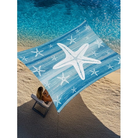 Blue Nautical Starfish Sun Shade Sail 14' x 18', Coastal Modern Summer Marine Life Rectangle Outdoor Sunshade Canopy, Waterproof UV Block Patio Covers for Garden Yard Beach