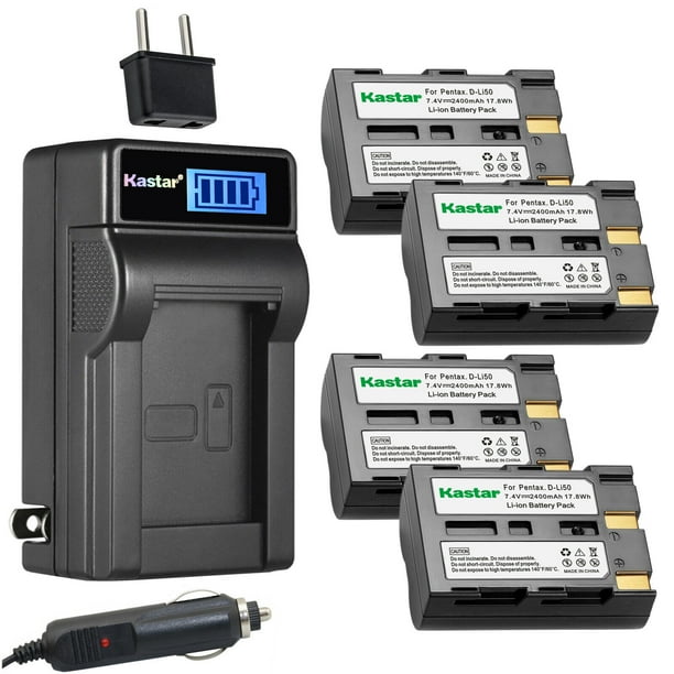 Kastar 4-Pack D-LI50 Battery and LCD AC Charger Compatible with