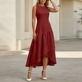 thumbnail image 2 of ZQUUVOU Women's Summer Midi Dresses Fashion Casual Sleeveless Crewneck Asymmetrical Ruffle Hem Flowy Lightweight Sundress Burgundy, 2 of 9