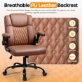 thumbnail image 2 of Waleaf Leather Office Chair,Wide Seat Small Computer Desk Chair Ergonomic Mid-Back Executive Chair with Back Support for Short People,Brown, 2 of 8