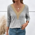 thumbnail image 3 of STETMN Women's Lace V Neck Tops Fall Casual Long Sleeve Sweater Solid Ribbed Knit Pullover Shirts, 3 of 6