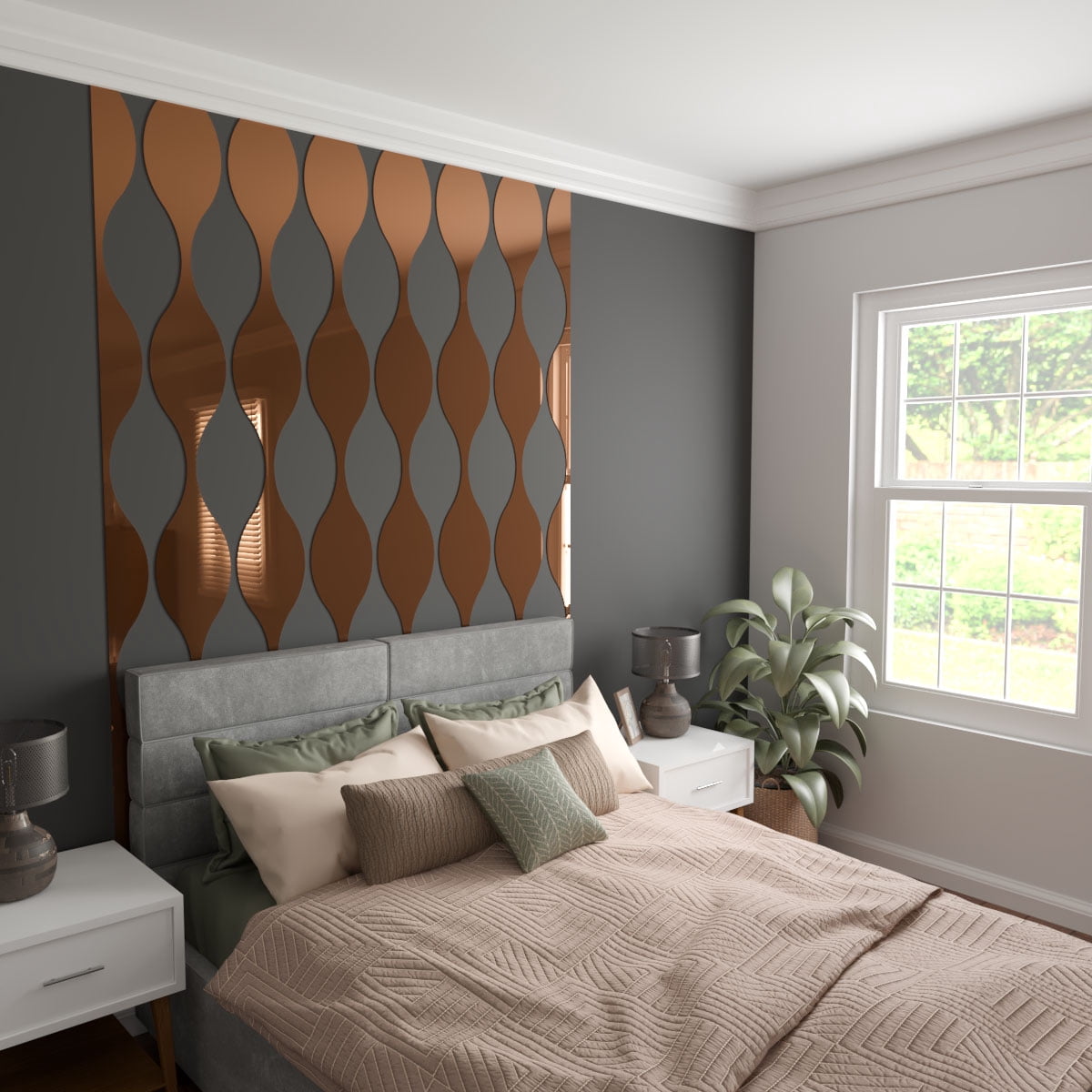 Ekena Millwork 94"H x 1/8"T Ozark Adjustable Acrylic Decorative Slat Wall Panel Kit, Bronze Mirror (contains 8 Slats + 1 Straight Edge Starter Slat)
