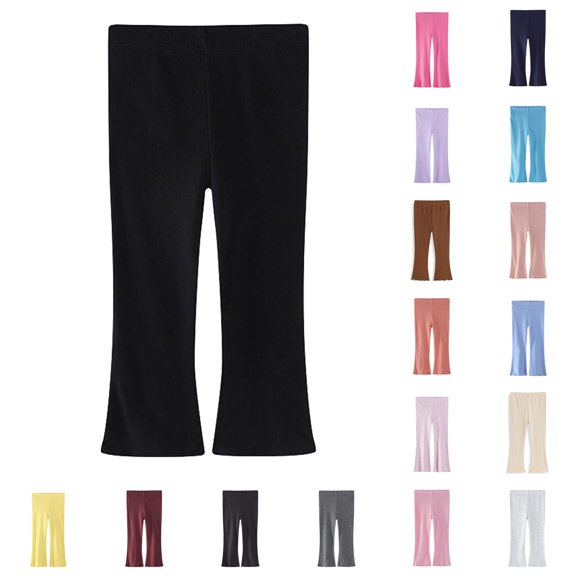 SROBPTY Fall Winter Kids Girls Pants Solid Elastic Waist Flare Leggings