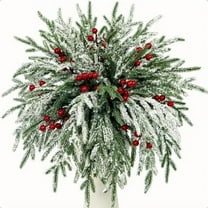 Sinkoo 60 Pcs 14" Artificial Norfolk Pine Branches with Snowflake, Christmas Green Plants with 20 Pcs Red Berries Branches for Vase DIY Crafts Garland Wreath Xmas Indoor Outdoor Home Decor
