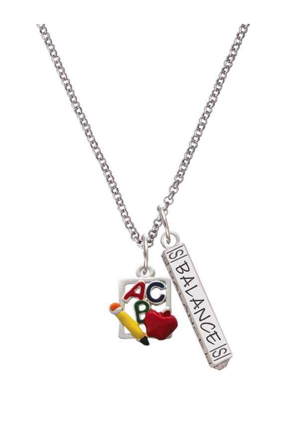 Silvertone ABC Cutout School Slate Silvertone Balance Bar Charm Necklace, 23"