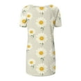 thumbnail image 4 of GceSteap Summer Short Sleeve Tunic Long Tops for Women Trendy Plus Size Flowy Shirts Casual V Neck Smocked Sunflower Print Blouse 2024 Light Gray XXL, 4 of 5