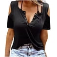 thumbnail image 1 of Tops Para Mujer Blusa Informal Elegante Camisas Con Hombros Descubiertos Camiseta Holgada de Manga Corta de Color Sólido de Moda Top Odeerbi ODB168188, 1 of 5