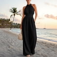 thumbnail image 6 of AJGRHE Women's Elegant Halter Jumpsuit Summer Cut Out Wide Leg Dressy Casual Romper Sleeveless Neck Jumpsuit Loose Wide Leg Elegant Waist Cinching Piece Black XXL, 6 of 8