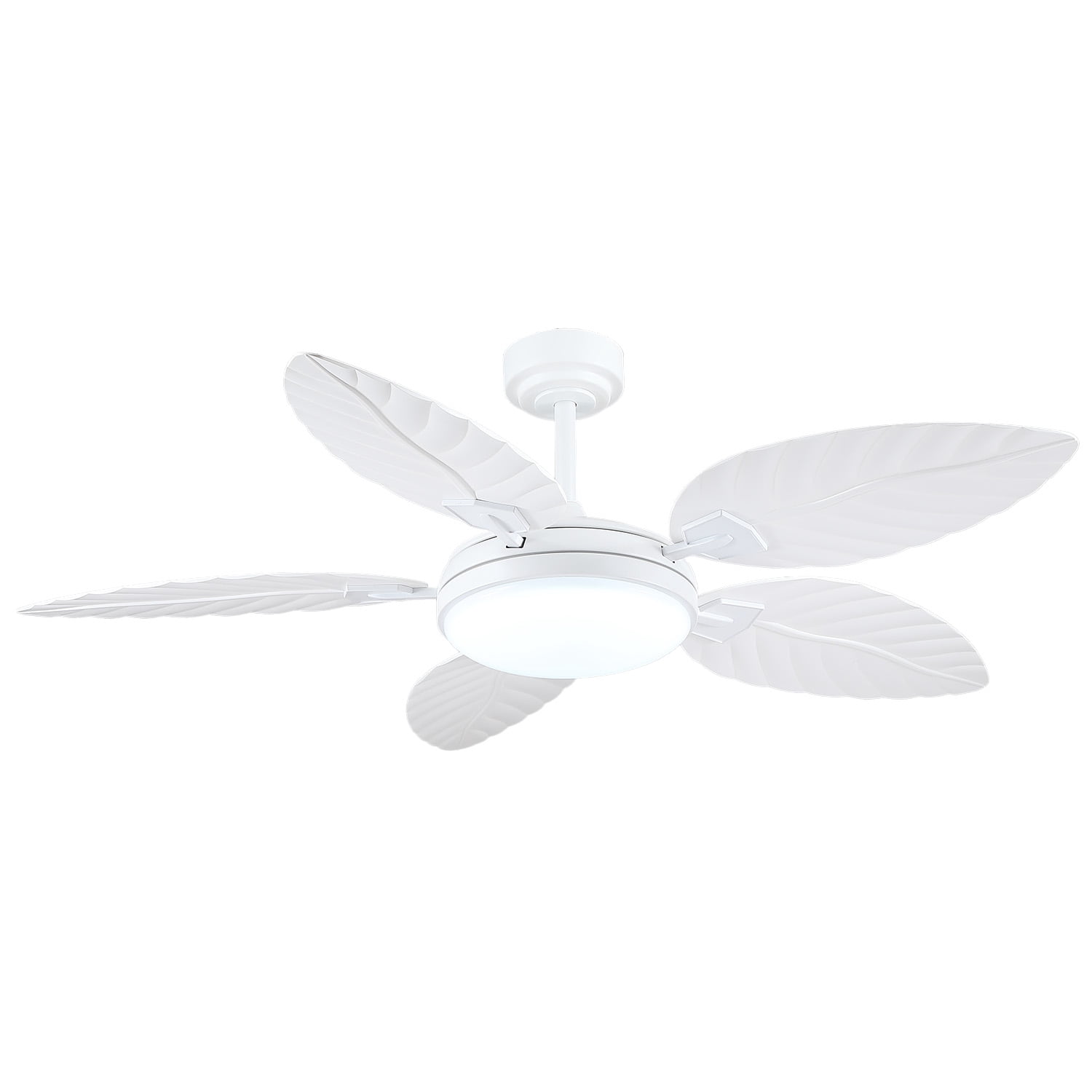 Kviflon 52" Tropical Ceiling Fan with LED Lights & Remote, Outdoor Palm Leaf Fan for Patios, Porch, Bedroom, Dimmable 6 Speeds, Reversible DC Motor, Smart App Control - White