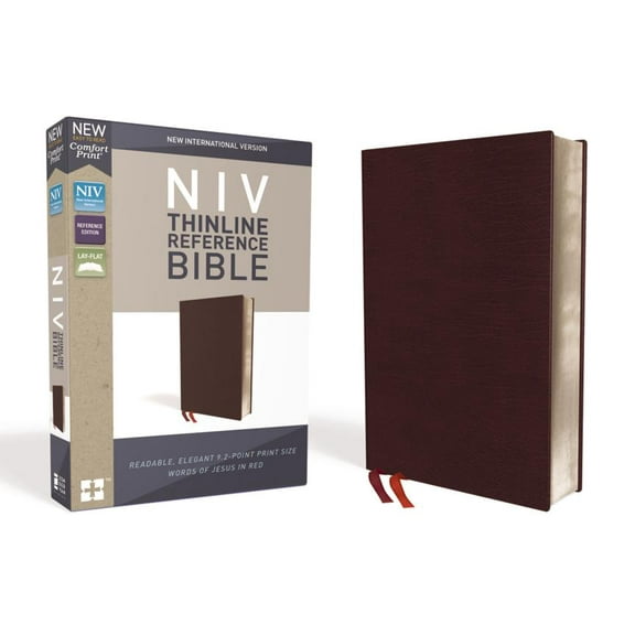 NIV, Thinline Reference Bible, Bonded Leather, Burgundy, Red Letter Edition, Comfort Print (Hardcover)