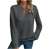 Lenpel Women's Sweatshirts Casual V Neck Long Sleeve Solid Color Textured Pullover Tops Trendy Fall Outfits