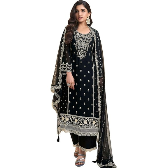 Pakistani Bollywood Designer Shalwar Kameez Suits Indian Ready to Wear Palazzo Dress ( Black, XS - 36 )