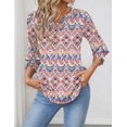 thumbnail image 3 of Blusa LOMON con estampado floral y manga 3/4 con cuello en V para mujer, naranja XL, 3 of 6