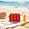 thumbnail image 5 of 9x6 Inch Striped Corduroy Makeup Bag, Zippered Cosmetic Pouch, Travel Organizer for Toiletry Storage, Outdoor Trip and Beauty Arrangement, 5 of 6