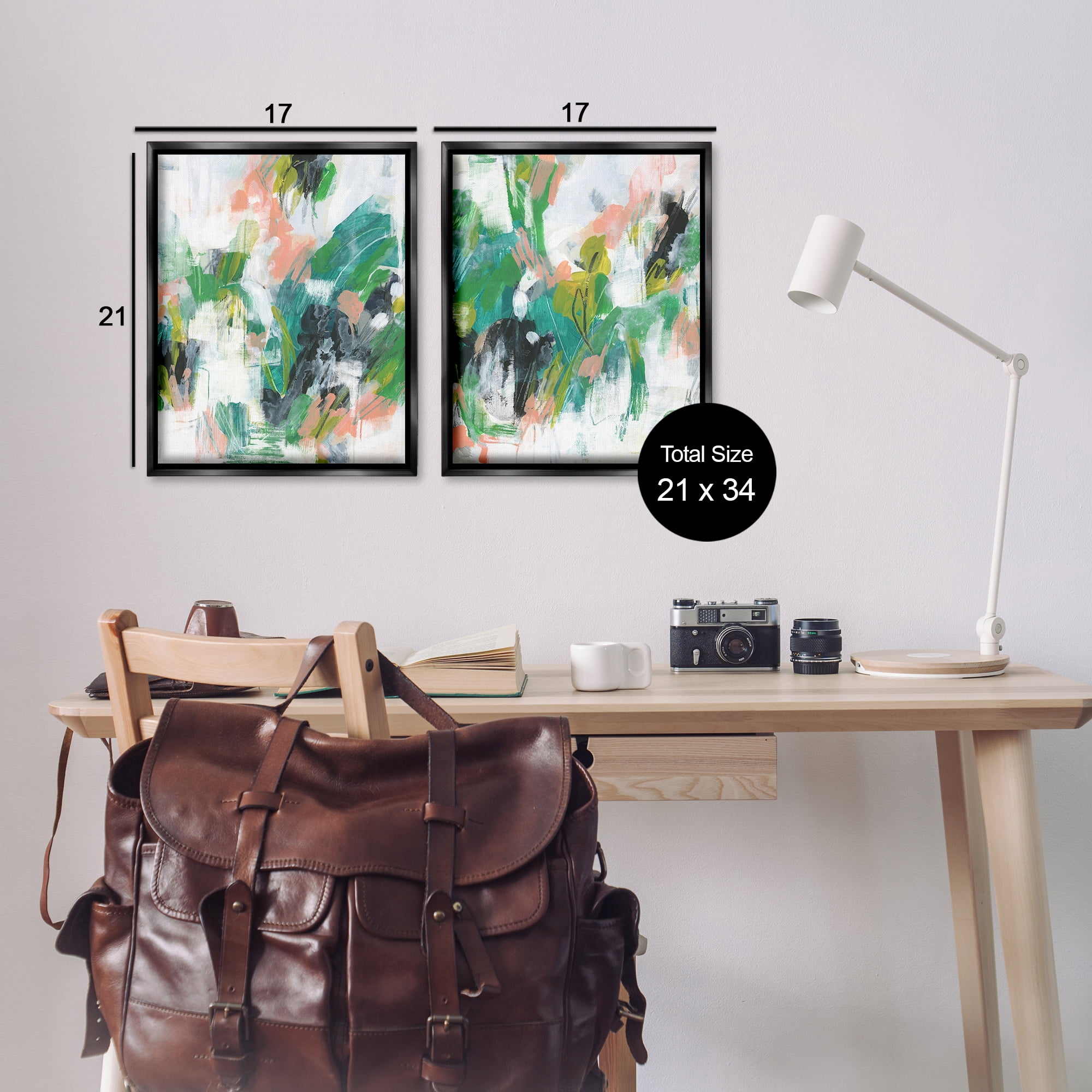 Stupell Industries Green Abstract Layers Abstract Painting Black Floater Framed Canvas Art Print Wall Art, 17 x 21, Set of 2