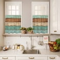 thumbnail image 3 of 3 Piece Kitchen Curtains and Valances Set Farmhouse Teal Blue Brown Cafe Curtains 24 Inch Length Vintage Wooden Striped Valance & Tier Curtain for Living Room Bedroom Small Window 54"x18"+27"x24"*2, 3 of 6