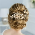 thumbnail image 3 of harmtty Hair Comb Elegant Temperament Decorative Handmade Non-slip Hair Ornaments Headpiece Bridal Wedding Faux Pearl Crystal Hair Comb Clip Party Favors,Golden, 3 of 7