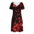 thumbnail image 4 of GaThRRgYP Women's Printed Maxi Short Sleeve Dress,Women's Fashion Summer Print Short-sleeved V-neck Casual Dress Wine L, 4 of 8