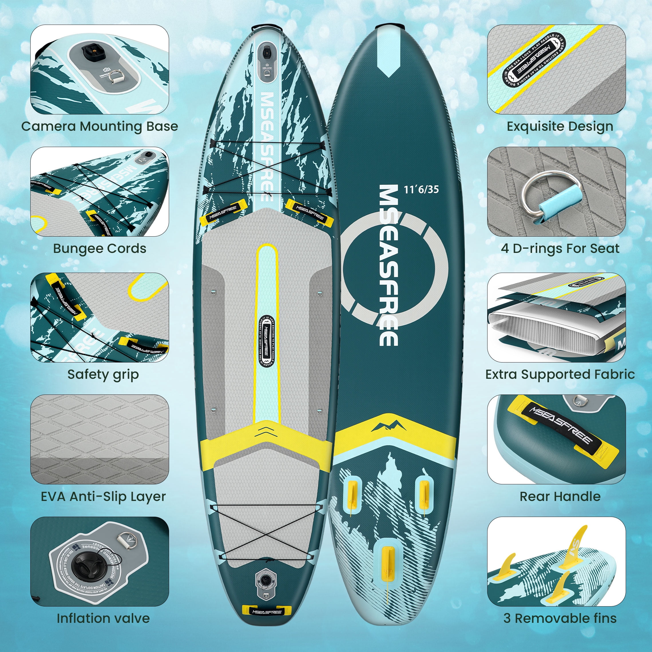 MSEASFREE 11.5 ft Inflatable Paddle Board All-Purpose Fishing Stand up Paddle Board with seat and Full SUP Accessories