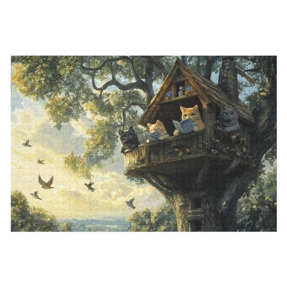 Puzzles for Adults 300 Pieces - Cats Tree House Funny Puzzles Educational Games Gift for Birthday Christmas Halloween