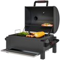 thumbnail image 1 of Portable Tabletop Charcoal Smoker BBQ Grill with Thermometer and Ash Catcher, Galvanized Steel Outdoor Smoker for Camping, Picnic and Tailgating, 26.4" L x 20.9" W x 21.7" H, Black, 1 of 7