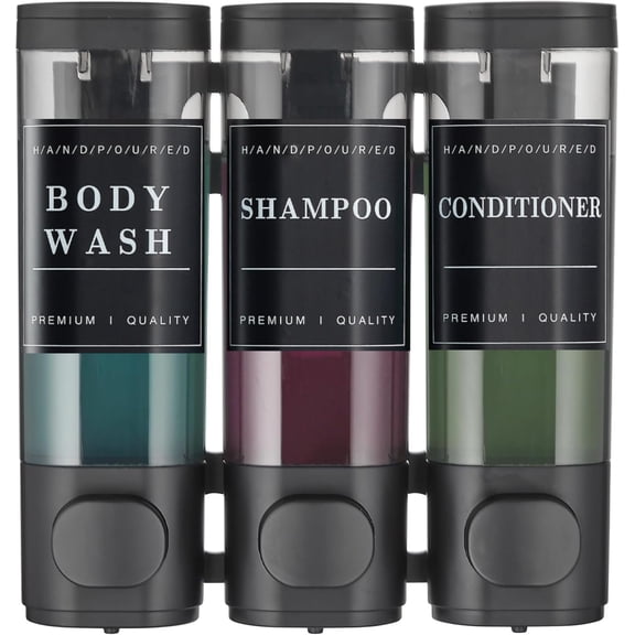 Shower Soap Dispenser Wall Mounted No Drill Shampoo Dispenser for Shower Wall Shampoo and Conditioner Dispenser Bathroom Hotel 3 * 300ml Black