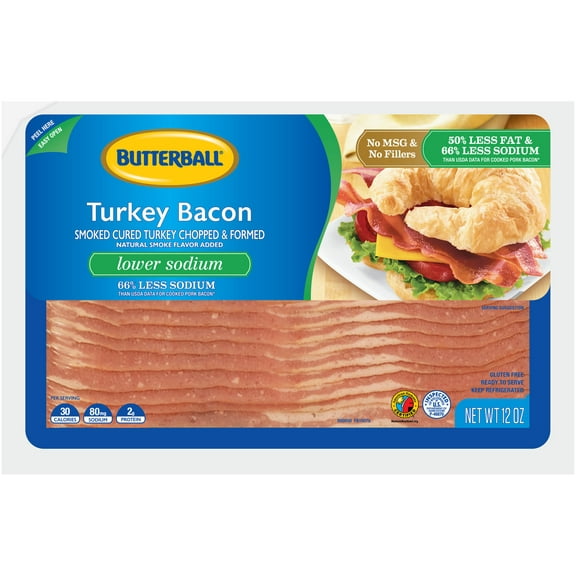 Butterball Lower Sodium Ready-to-Serve Turkey Bacon, Gluten Free, 12 oz