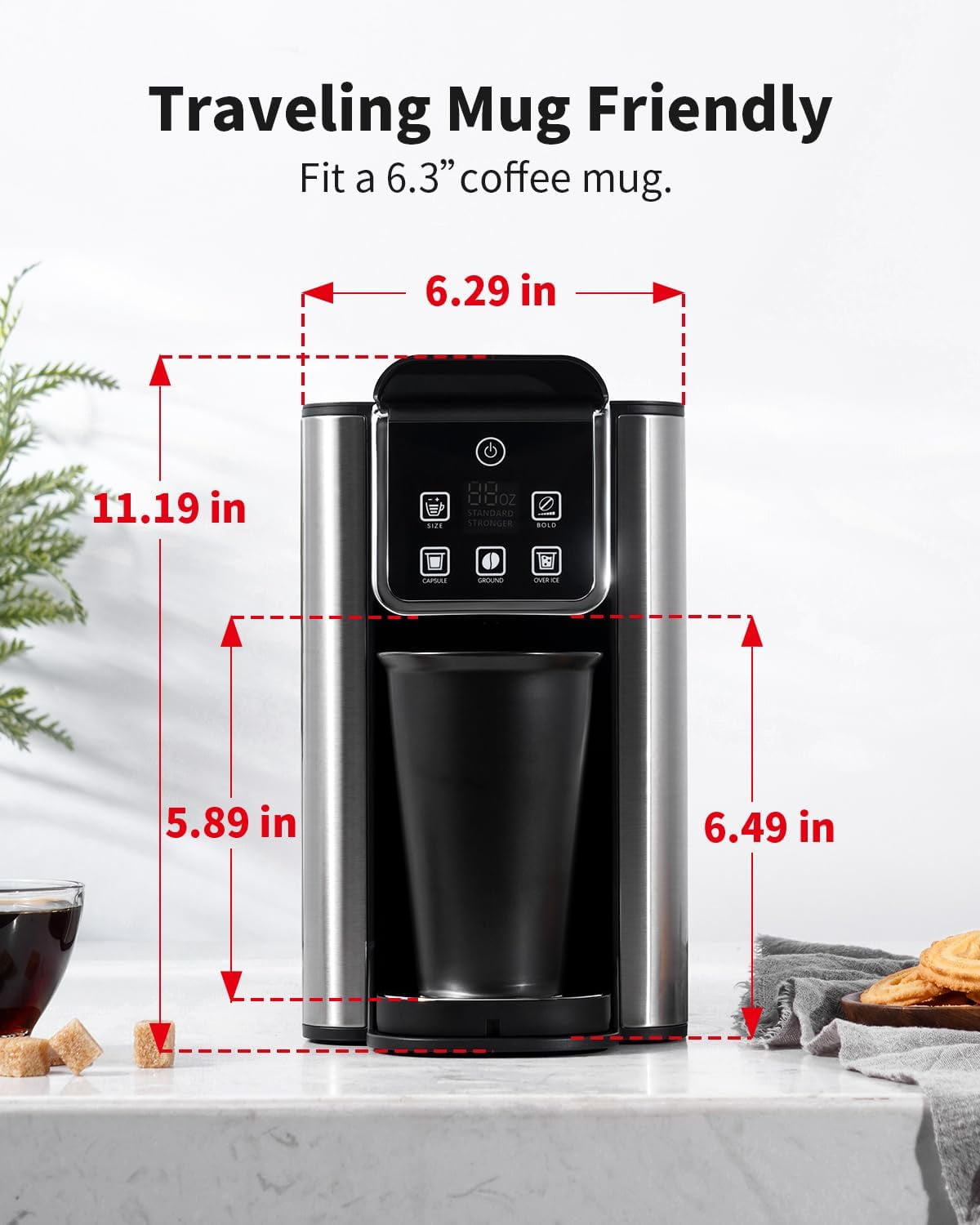Hot  Iced Coffee Maker with Bold Setting, Single Serve Coffee Maker for K Cup and Grounds, 6-14 oz Brew Sizes, 50 oz Removable Water Tank, One Cup Coffee Machine, Black