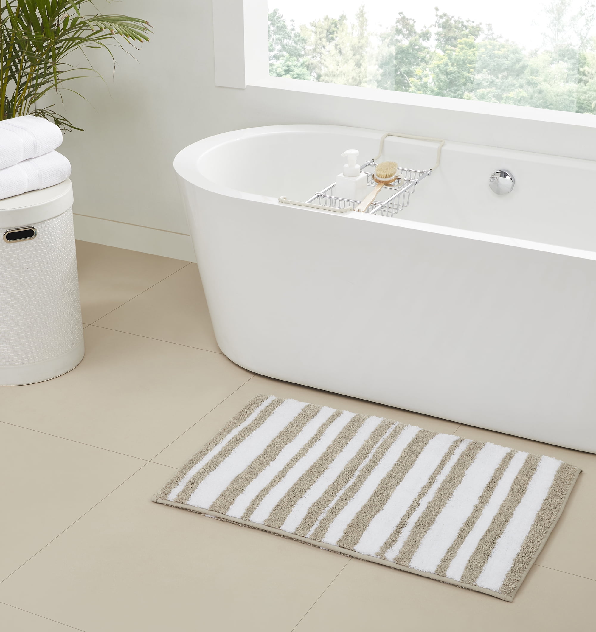 Better Trends 17" x 24" Bathroom Rugs 100% Polyester Soft Water Absorbent Non Slip Bath Mat Machine Washable Rug Marrakesh Collection - Beige