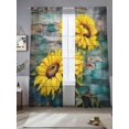 thumbnail image 2 of Vintage Sunflower Sheer Curtains 108 Inch Long 2 Panels, Yellow Flower Idyllic Wood Background Light Filtering Rod Pocket Semi Sheer Curtains, Sheer Voile Drapes for Living Room Bedroom, 52"x108", 2 of 5