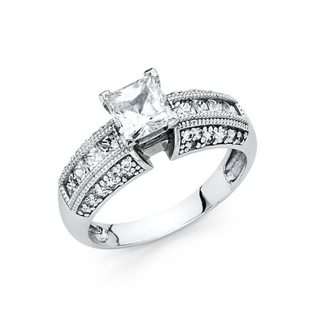 1.20ctw Princess & Round CZ Bridal 14k White Gold Miligrain Engagement Promise Ring Wedding Band Size (Best Price White Gold Wedding Rings)