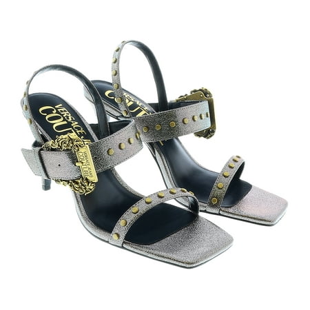 

Versace Jeans Couture Oversized Buckle Gun Metal Heeled Sandals-6 for womens