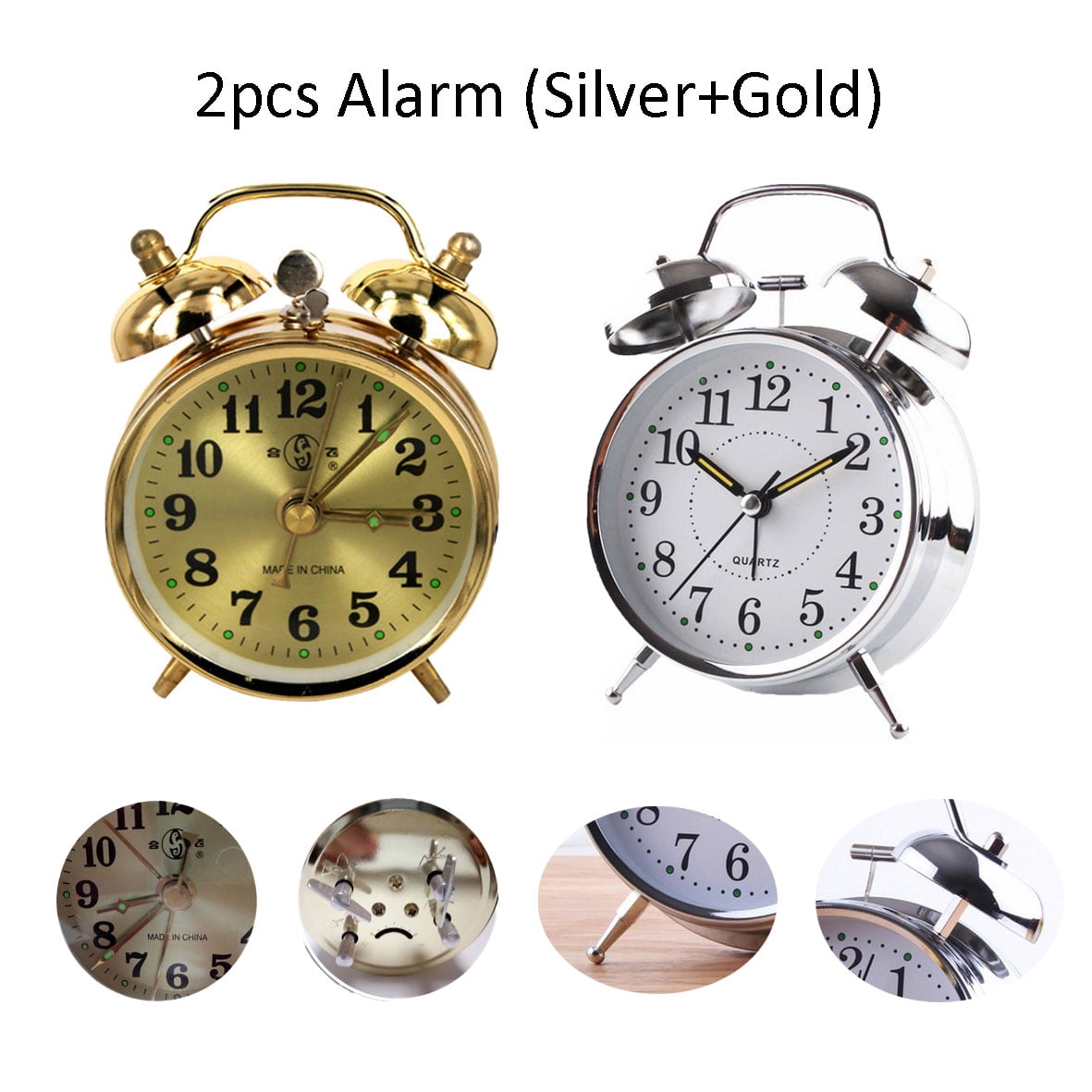 GLFILL 2pcs Horseshoe Mechanical Alarm Clock Vintage Wind Up Alarm