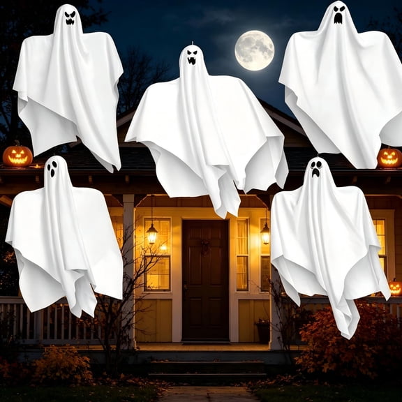 Joyfy 5 Pack Hanging Ghosts Halloween Decorations, 27.5" Spooky Flying Ghosts for Indoor Outdoor Yard Porch Tree,Haunted House Party