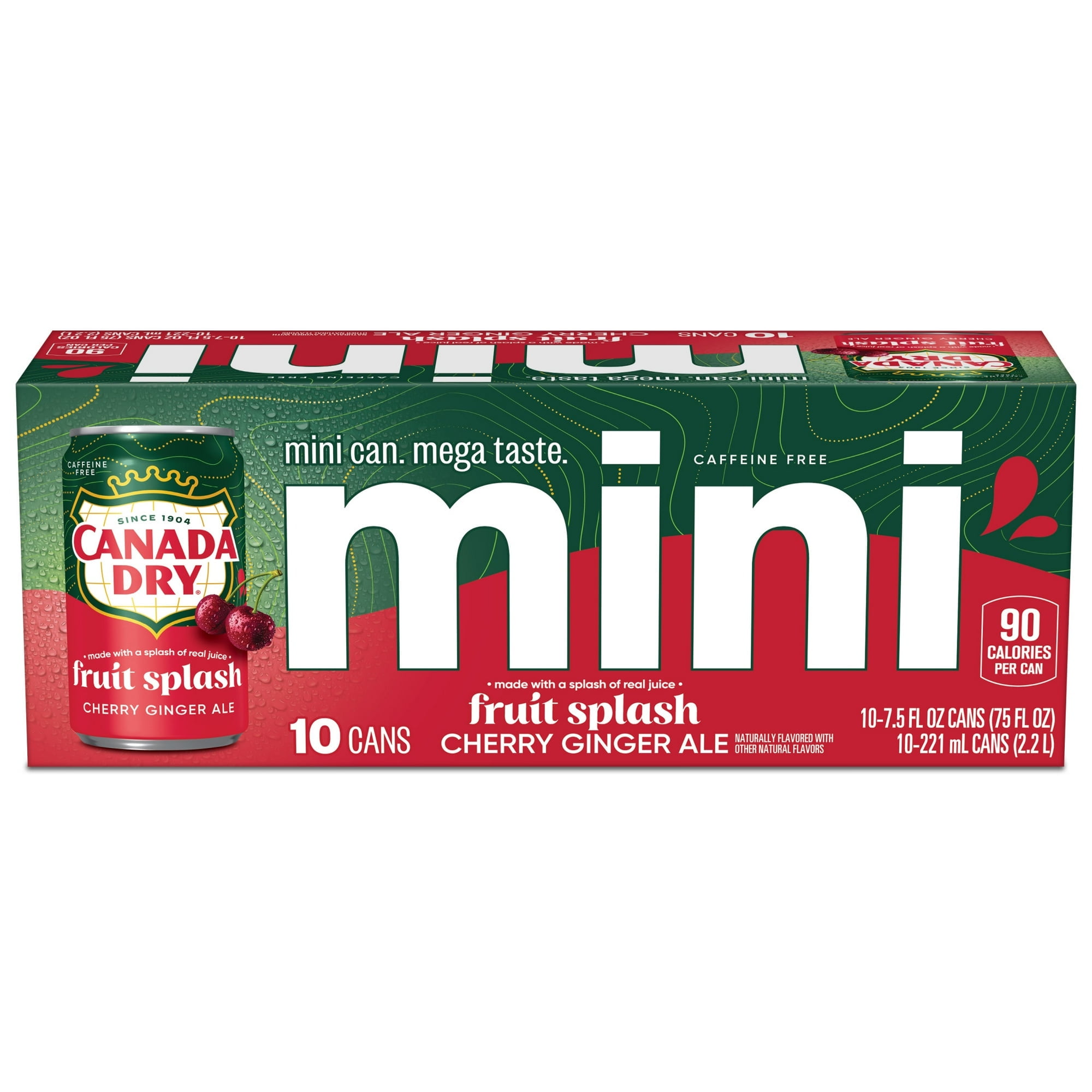 (2 Pack) Canada Dry Caffeine Free Fruit Splash Cherry Ginger Ale Soda Pop, 7.5 fl oz, 10 Pack Mini Cans