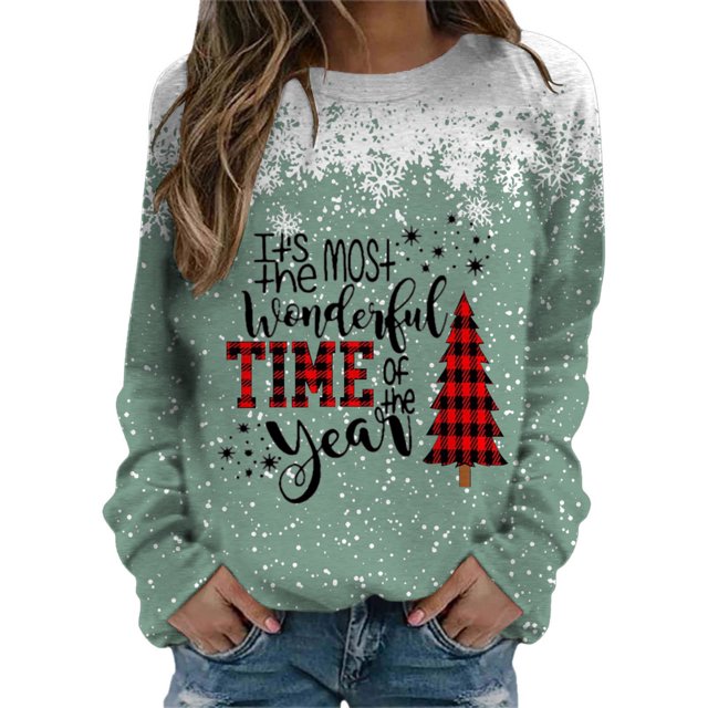 Sudadera Gibobby con capucha de Manga larga y estampado de nieve navideño para mujer Verde S