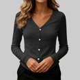 thumbnail image 2 of Women's Solid Color V Neck Slim Fit Button Down Long Sleeve Lightweight Knit Cardigan Sweater Jacket, Thin Soft Breathable Figure Flattering, for Summer Cool Windy Daily Vacation Outdoor Grey, 2 of 6