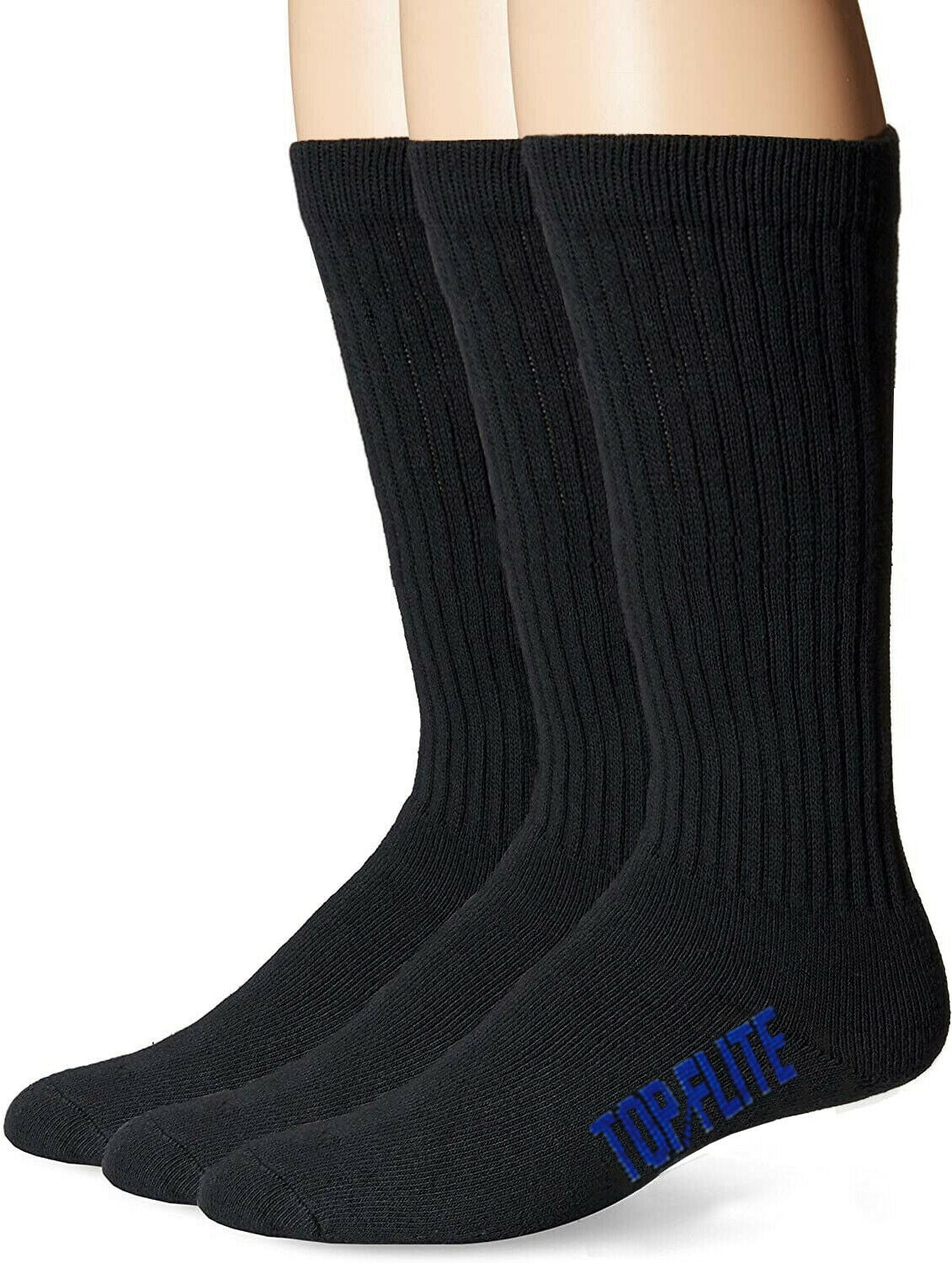 Top Flite Mens Socks, Sport Full Cushion Ribbed Crew Socks, 3 Pairs