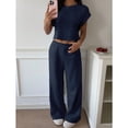 thumbnail image 2 of Summer 2 Piece Outfits Short Sleeve Crop Top High Waist Wide Leg Pants Sets, 2 of 20