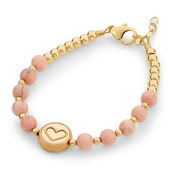 NEW! Double Sided 14kt Gold Filled Heart Bead, With Pink Natural Howlite Beads, Luxury Infant/Child Bracelet (B2130-P)