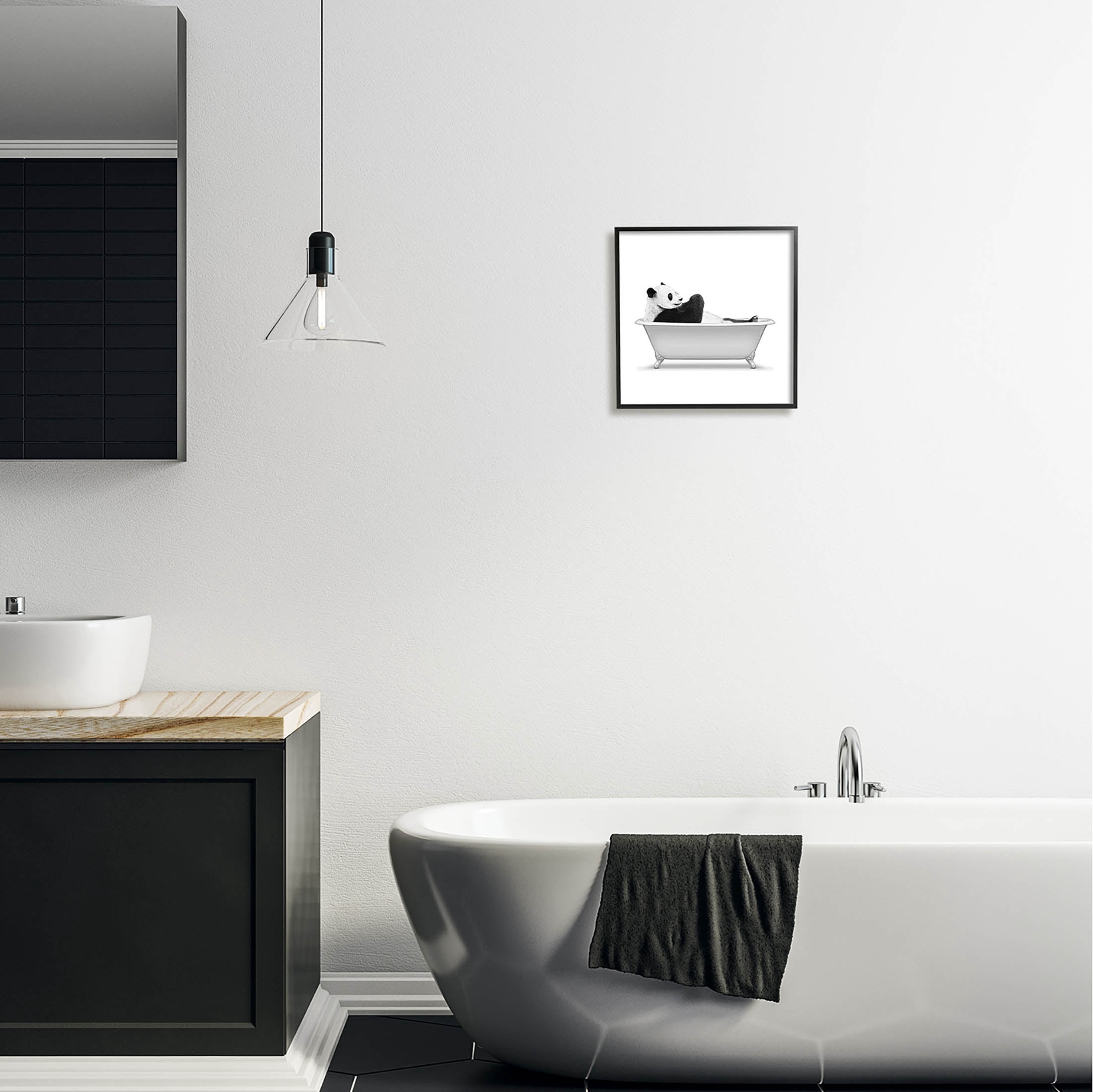 Stupell Industries Panda Bear Bathing Claw Foot Tub Graphic Art Black Framed Art Print Wall Art, Design by Annalisa Latella